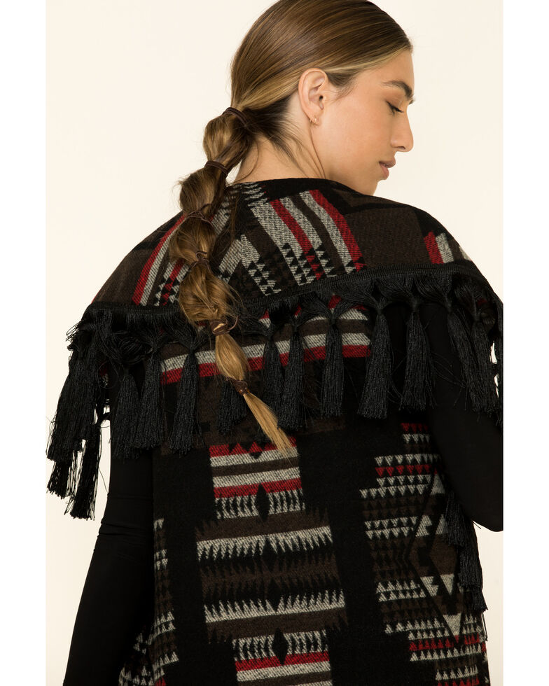 Cripple Creek Women's Chocolate Navajo Fringe Blanket Vest , Chocolate, hi-res
