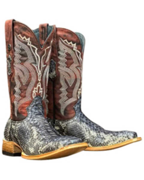 Tanner Mark Men's Exotic Python Western Boots - Broad Square Toe, Slate, hi-res