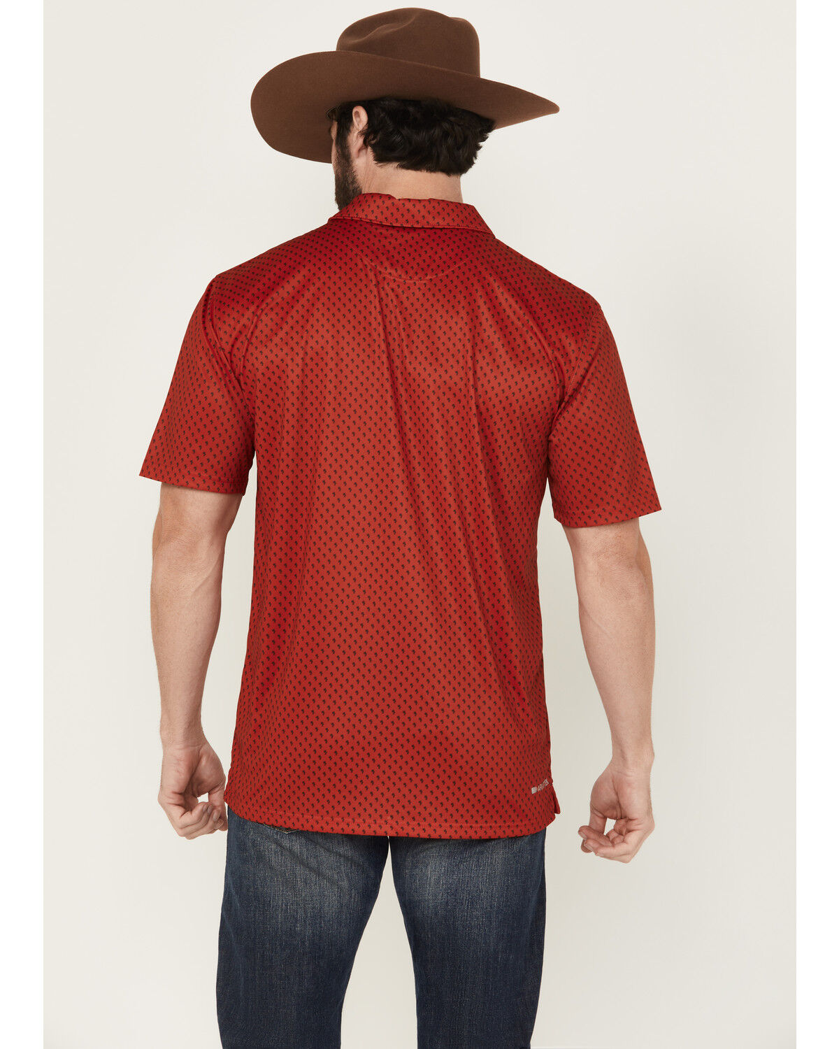 Image #4 - Ariat Men's Palm Tree Print Short Sleeve Polo, Red, hi-res