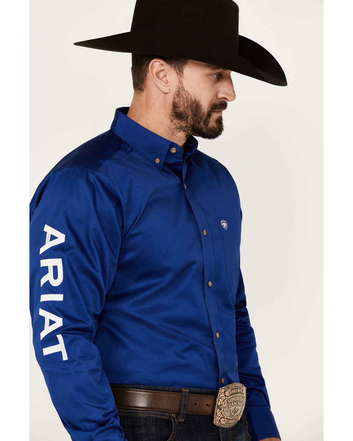 Image #2 - Ariat Men's Team Logo Twill Fitted Long Sleeve Button-Down Western Shirt, Royal Blue, hi-res