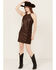 Image #1 - Wonderwest Women's Rain Drum Knotted Leather Slip Mini Dress, Brown, hi-res