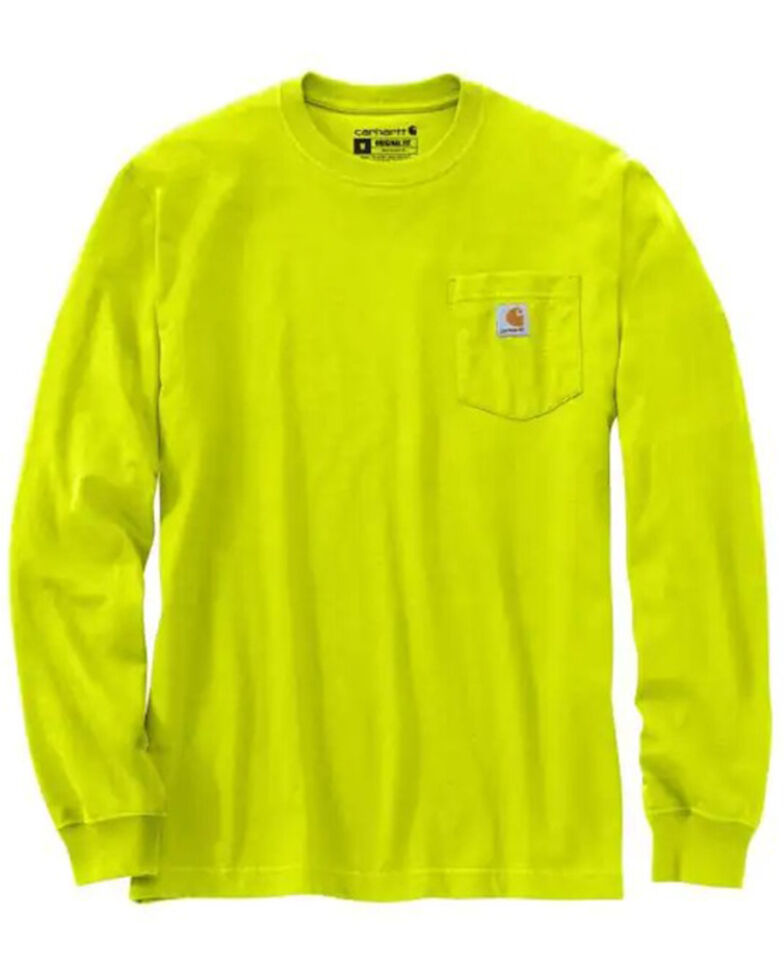 Carhartt Men's Medium Brite Loose Fit Heavyweight Long Sleeve Pocket T-Shirt, Bright Green, hi-res