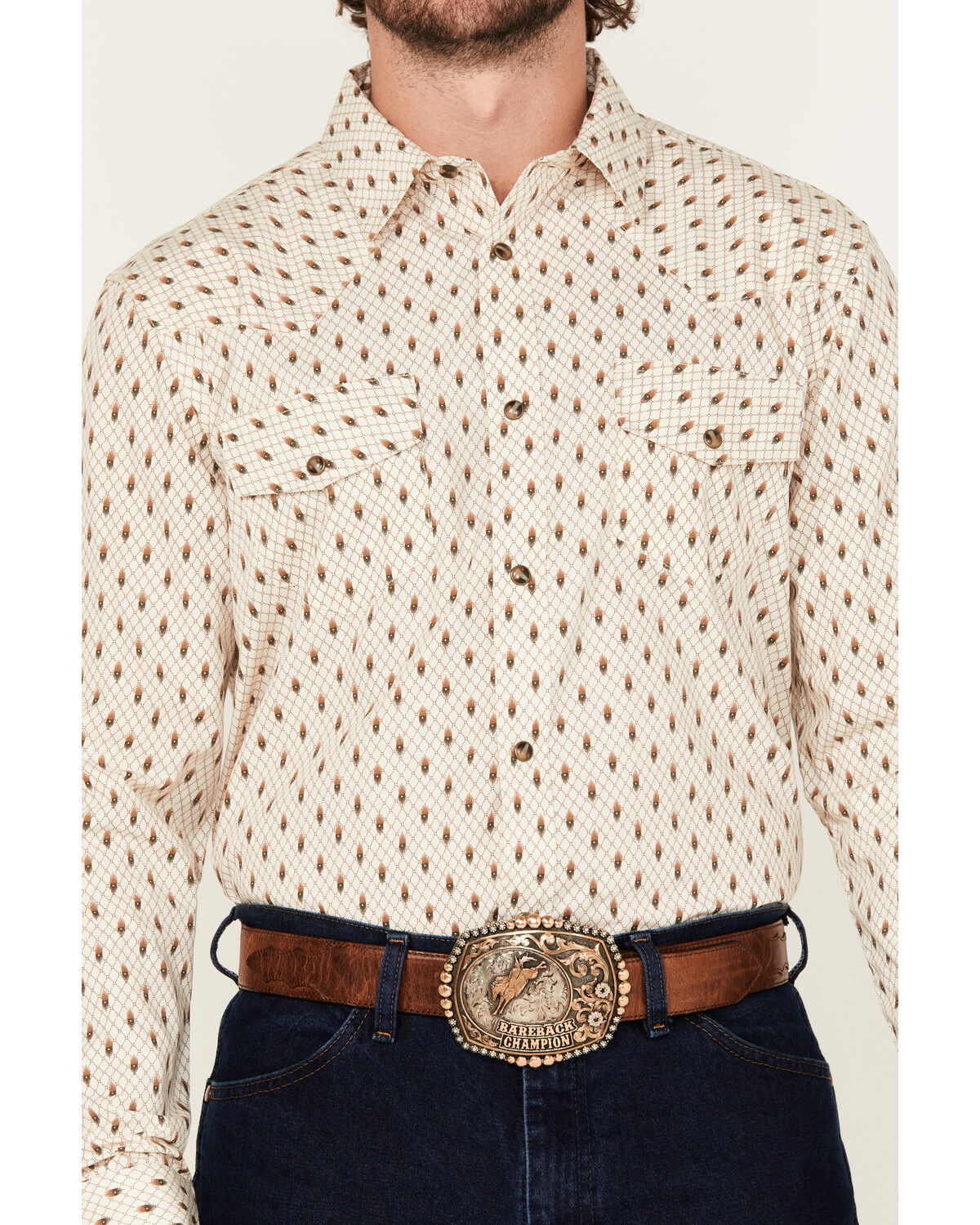 Image #3 - Gibson Trading Co Men's Firefly Geo Print Long Sleeve Snap Stretch Western Shirt, Cream, hi-res