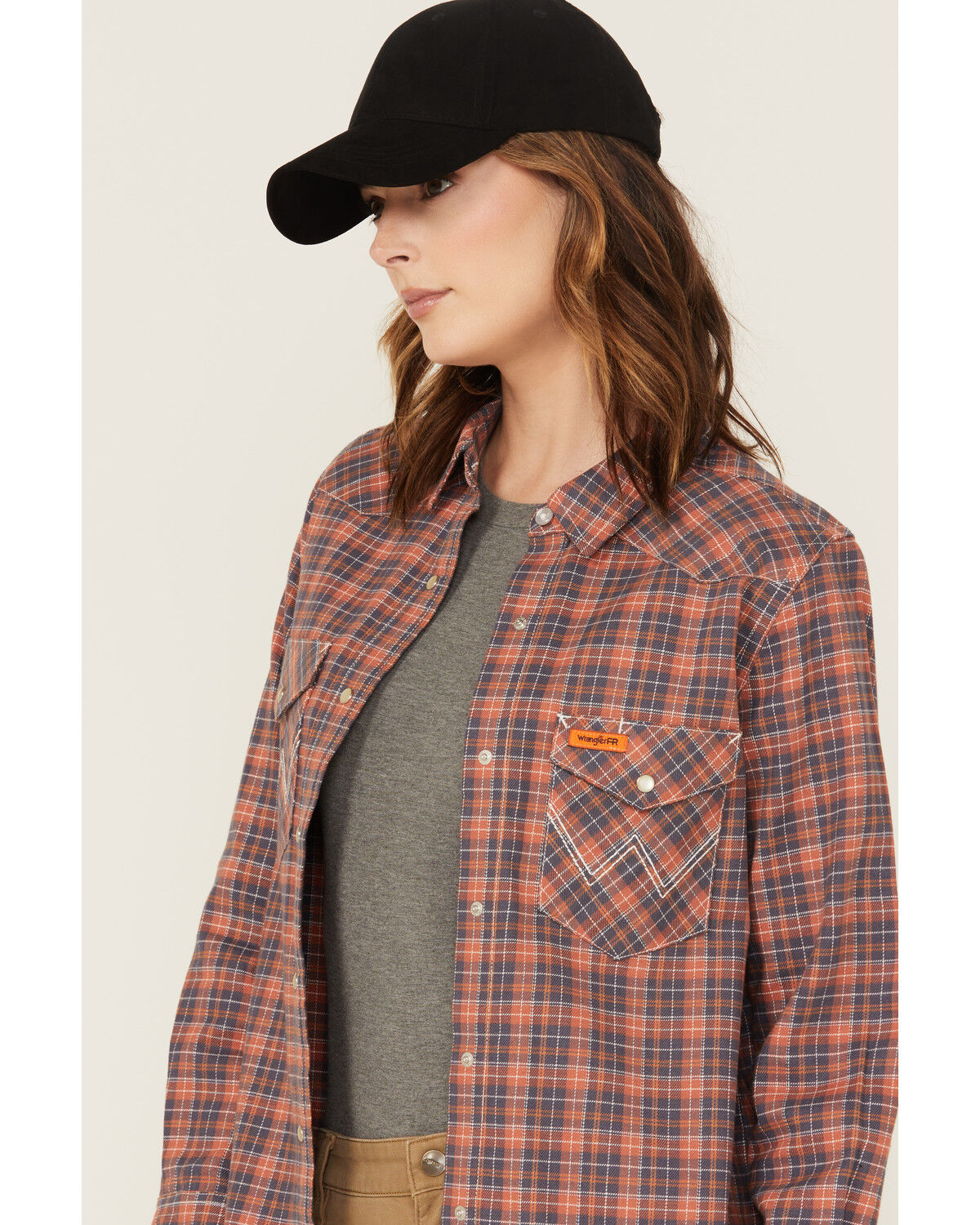 Image #2 - Wrangler Women's FR Plaid Print Long Sleeve Snap Work Shirt - Plus, Red, hi-res