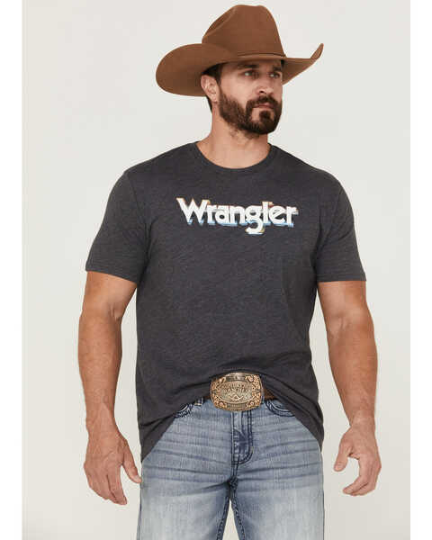 Wrangler Men's Heather Charcoal Logo Graphic Short Sleeve T-Shirt , Charcoal, hi-res