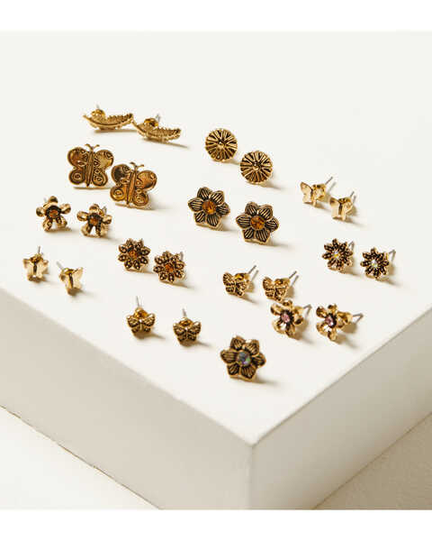 Image #1 - Shyanne Women's Gold Multi-pack Stud Earrings - 13 Piece, Silver, hi-res