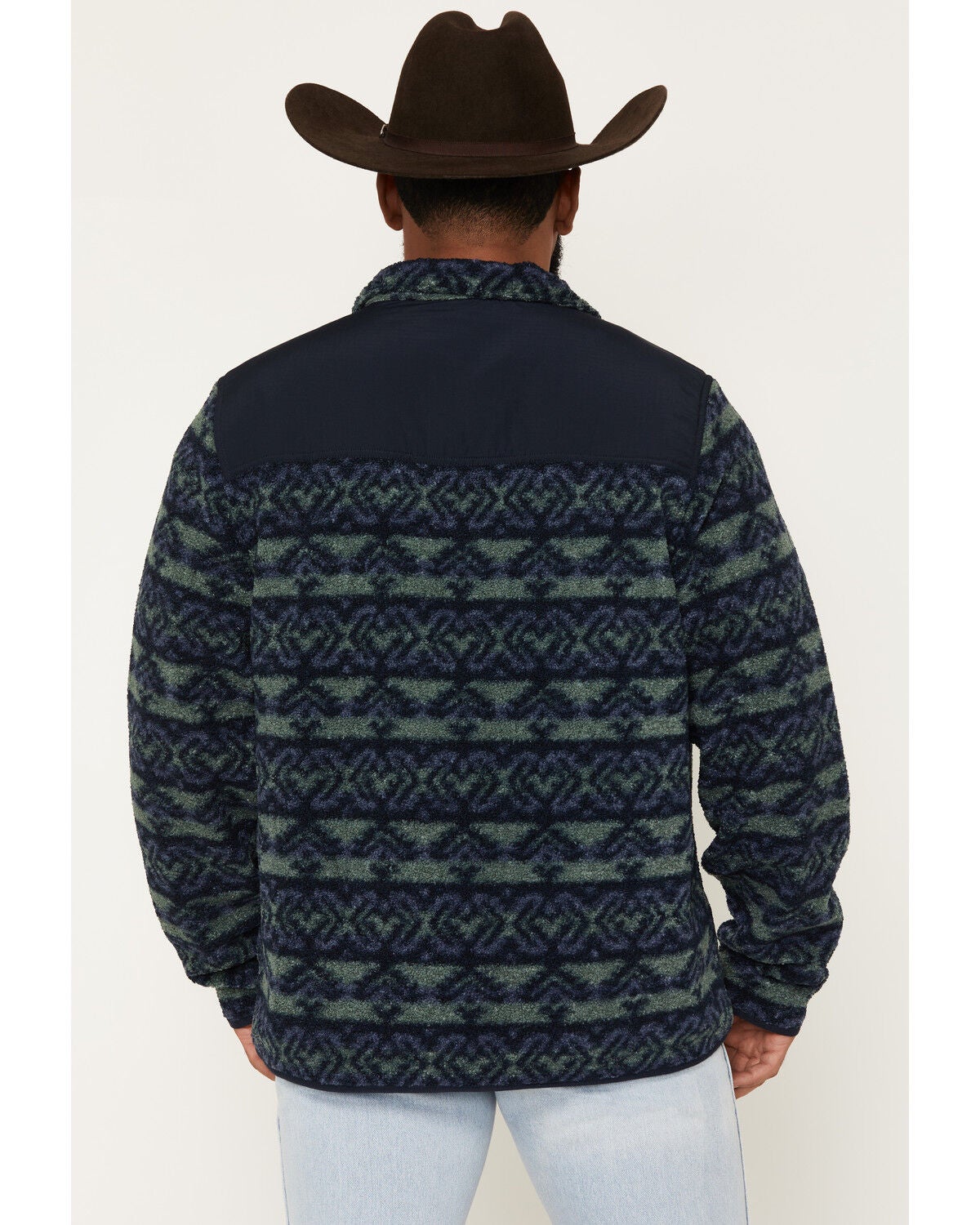 Image #4 - Wrangler Men's Southwestern Striped Print Fleece Jacket, Navy, hi-res