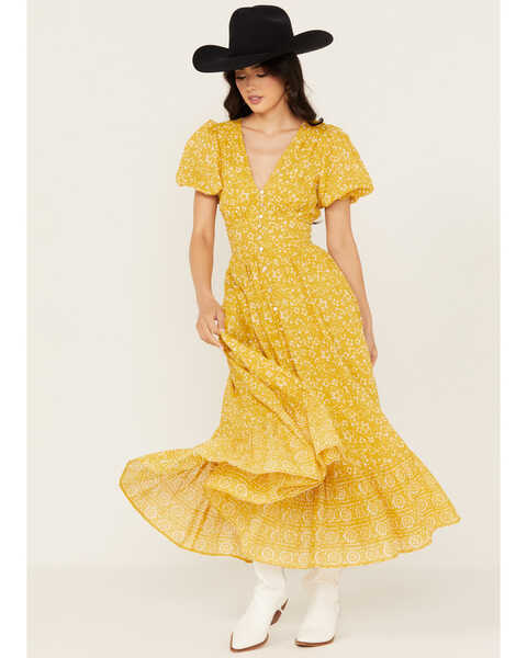 Cleobella Women's Alora Print Ankle Dress , Yellow, hi-res