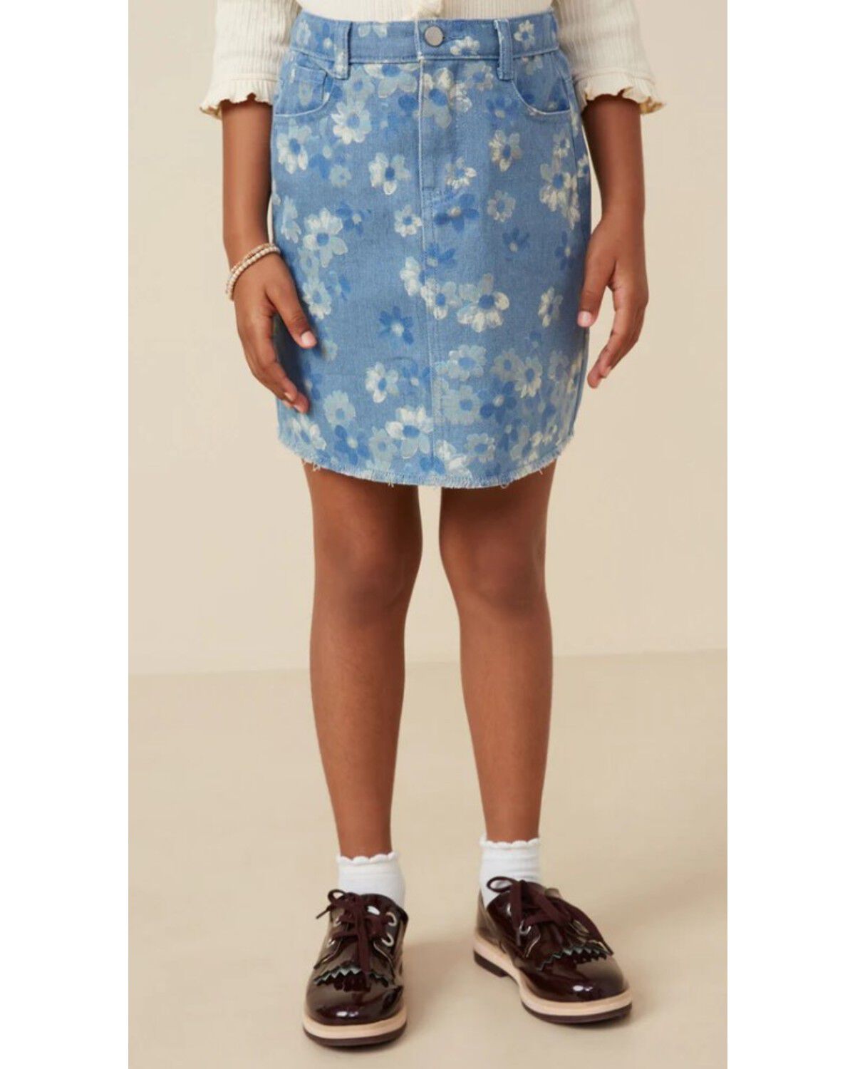 Hayden La Girls' Floral High Rise Denim Skirt, Blue, hi-res