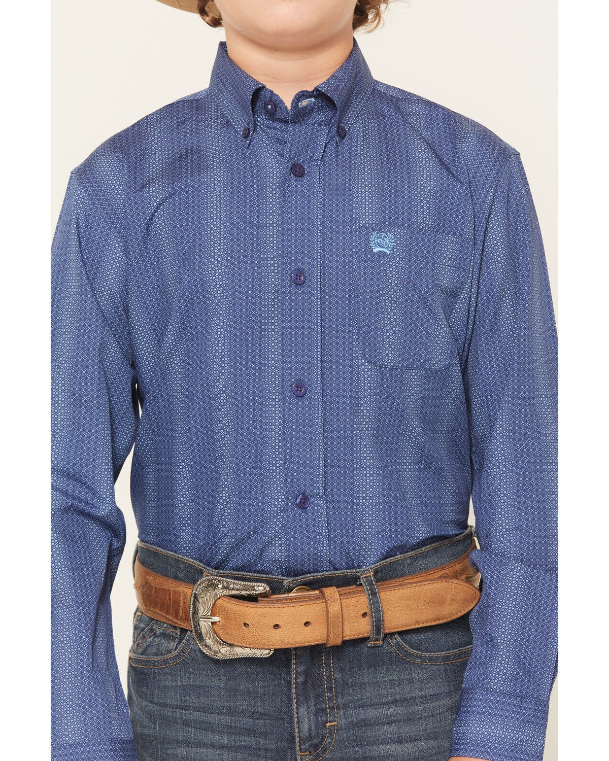 Image #3 - Cinch Boys' Printed Long Sleeve Button-Down Western Shirt, Royal Blue, hi-res
