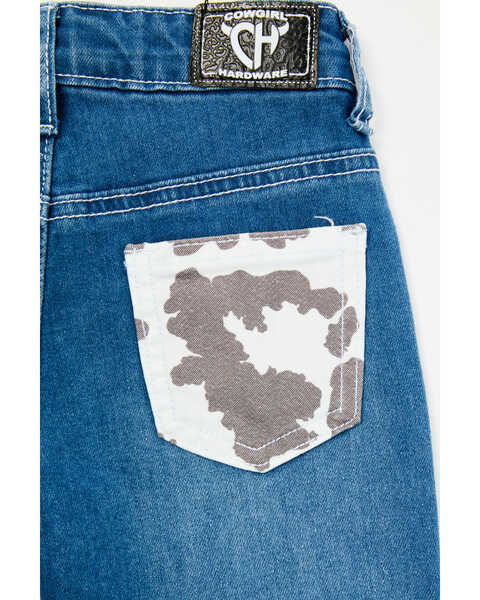 Image #5 - Cowgirl Hardware Toddler Girls' Cow Print Double Flare Denim Jeans , Blue, hi-res