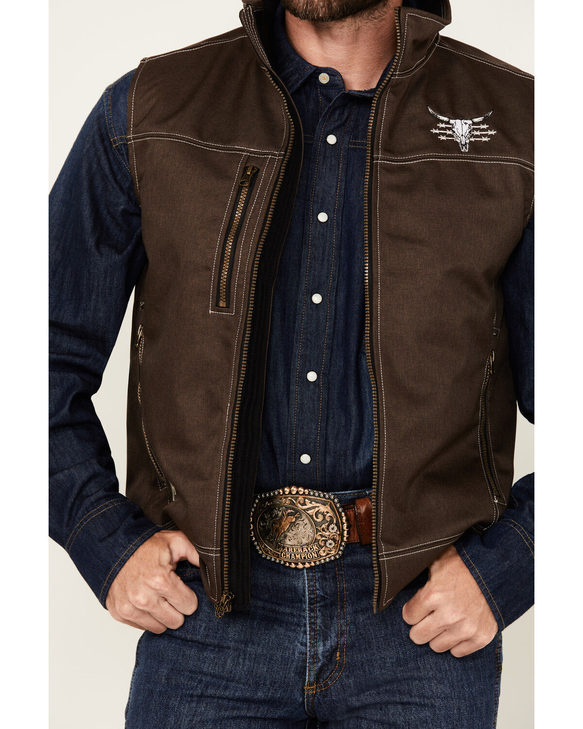 Image #3 - Cowboy Hardware Men's Live Free Woodsman Softshell Vest, Chocolate, hi-res