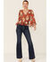 Image #2 - Wild Moss Women's Rust Floral Chiffon Bell Sleeve Blouse, Rust Copper, hi-res