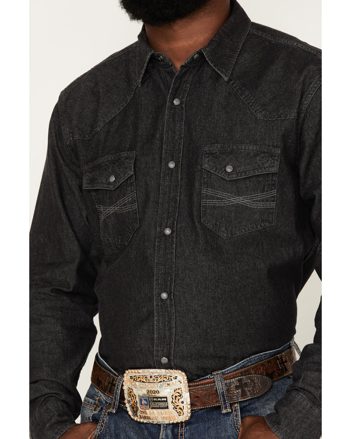 Image #3 - Blue Ranchwear Men's Long Sleeve Denim Western Snap Shirt, , hi-res