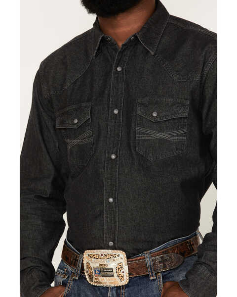 Image #3 - Blue Ranchwear Men's Long Sleeve Denim Western Snap Shirt, Black, hi-res