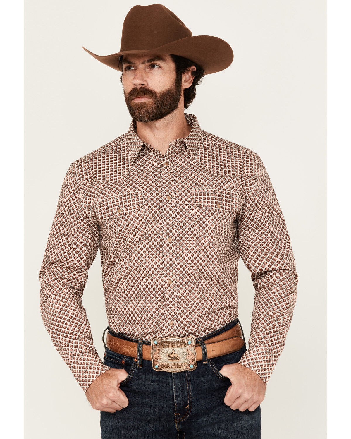 Image #1 - Gibson Trading Co Men's Torch Geo Long Sleeve Snap Western Shirt, Cream, hi-res