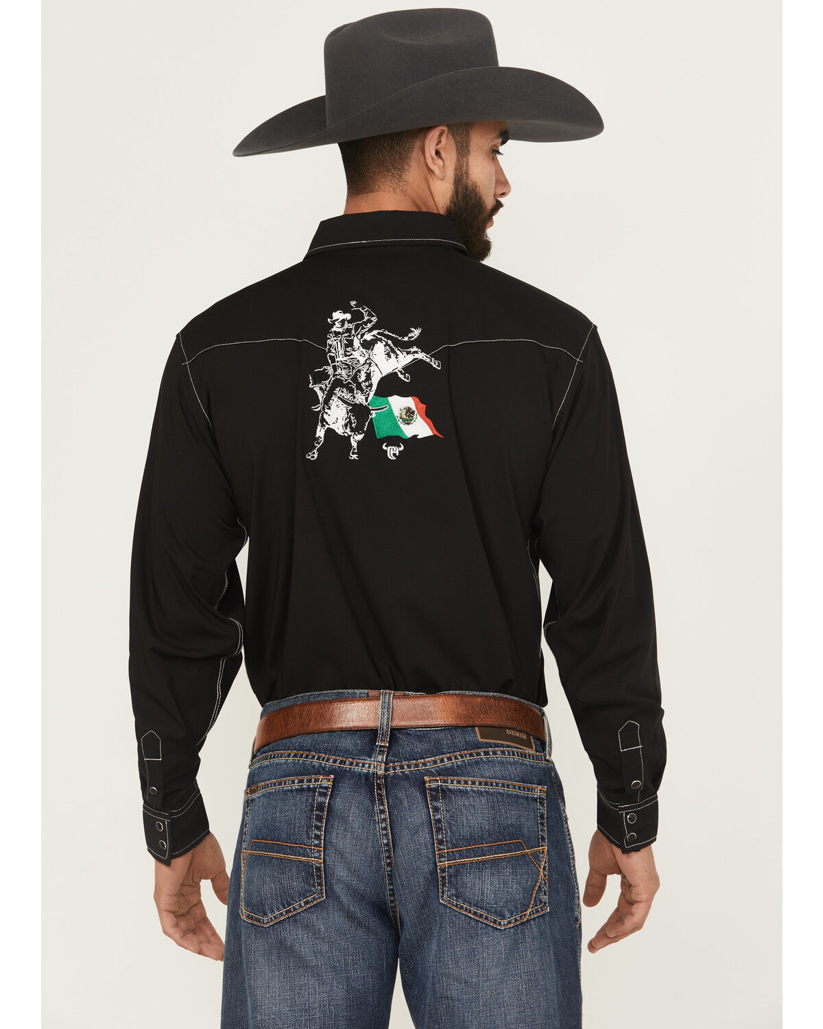 Image #4 - Cowboy Hardware Men's Boot Barn Exclusive Mexico Flag And Bull Long Sleeve Snap Stretch Western Shirt, Black, hi-res