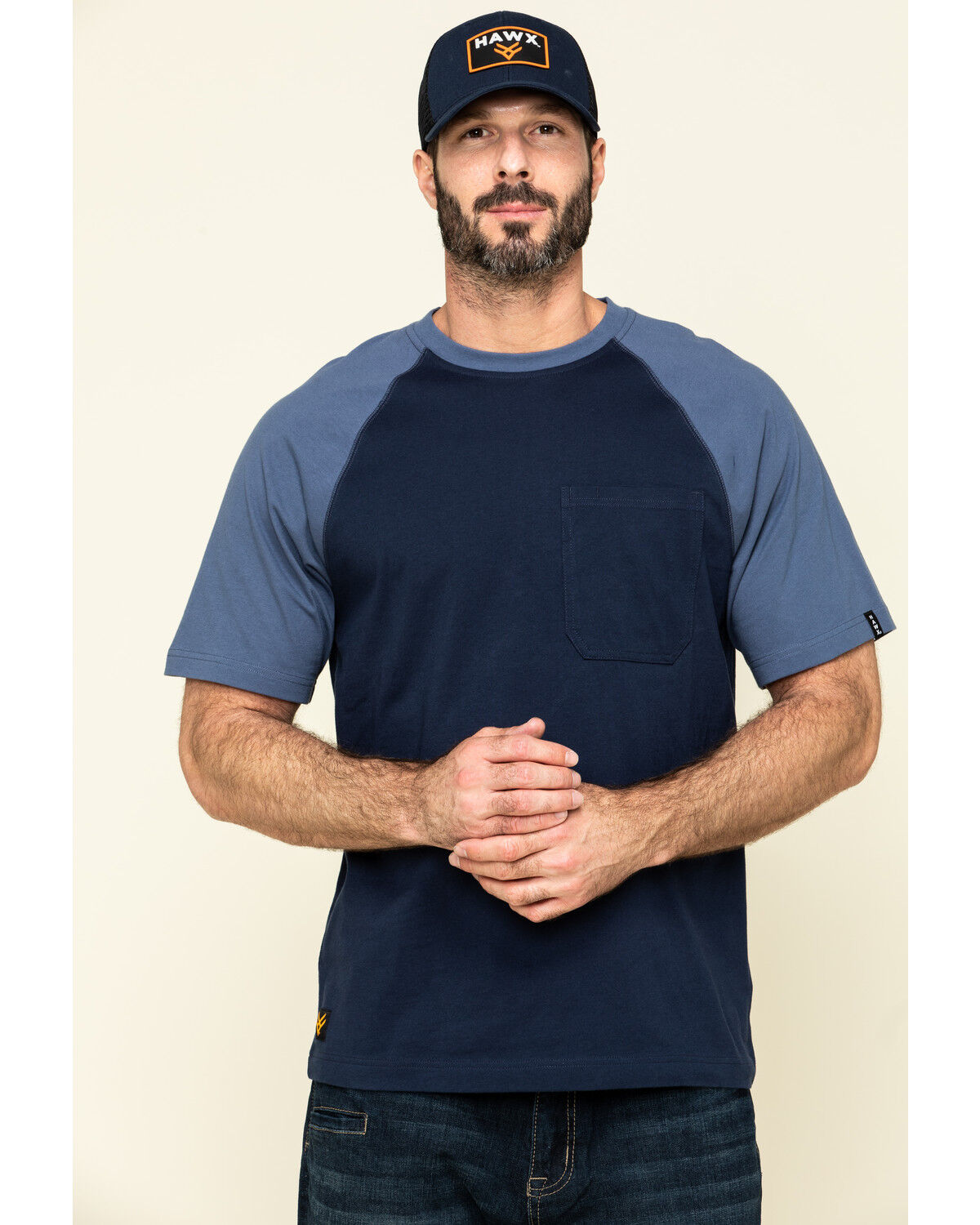 Image #1 - Hawx Men's Navy Midland Short Sleeve Baseball Work T-Shirt - Big, Navy, hi-res