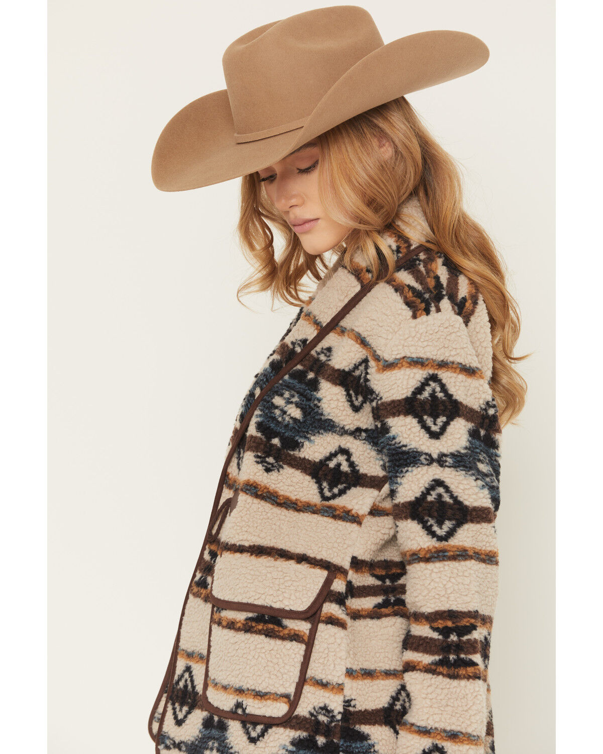 Image #2 - Shyanne Women's Southwestern Print Sherpa Cardigan, Oatmeal, hi-res