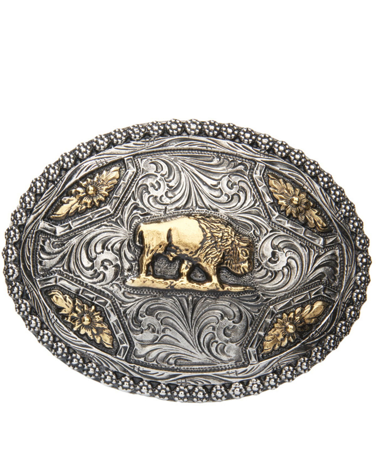 Image #1 - AndWest Men's Oval Brass Buffalo Belt Buckle, Two Tone, hi-res