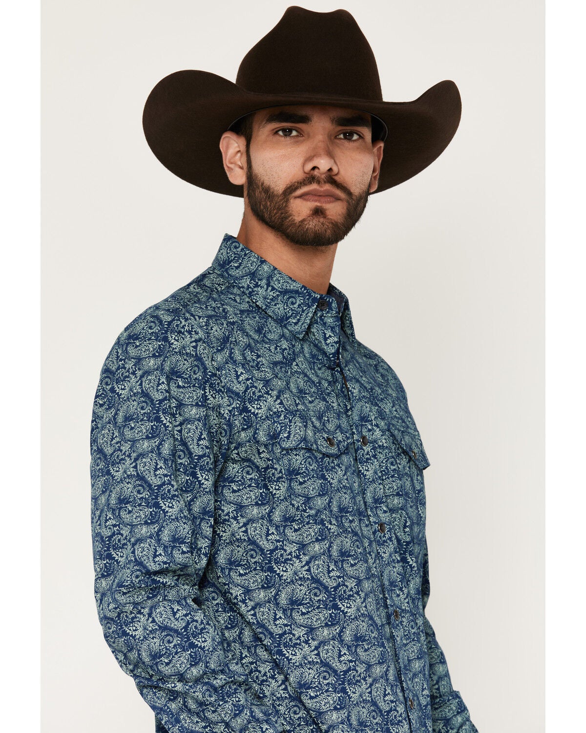 Image #2 - Moonshine Spirit&reg; Men's Open Mic Paisley Print Long Sleeve Snap Western Shirt, Blue, hi-res
