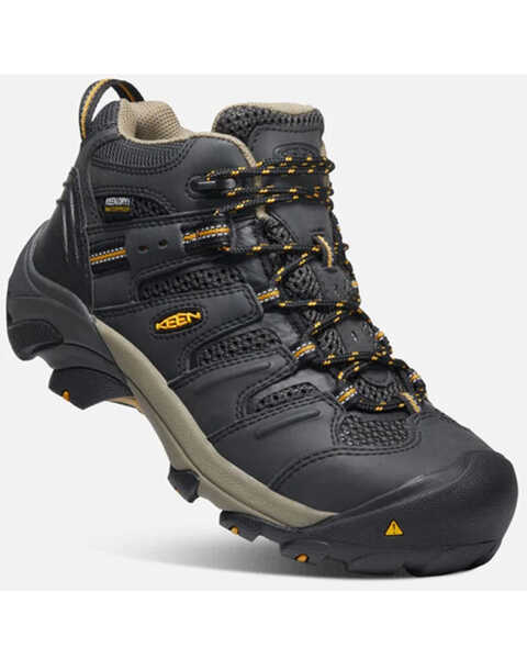 Keen Women's Lansing Mid Lace-Up Work Hiking Boots - Steel Toe , Black, hi-res