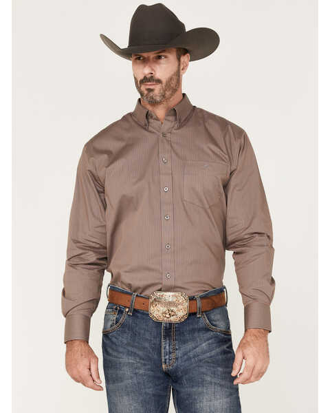Image #1 - Resistol Men's Raddix Stripe Button Down Western Shirt , Grey, hi-res