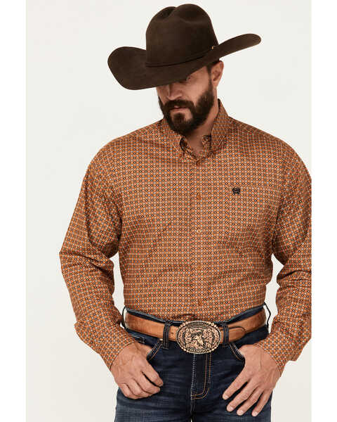 Image #1 - Cinch Men's Geo Print Long Sleeve Button-Down Western Shirt, Gold, hi-res