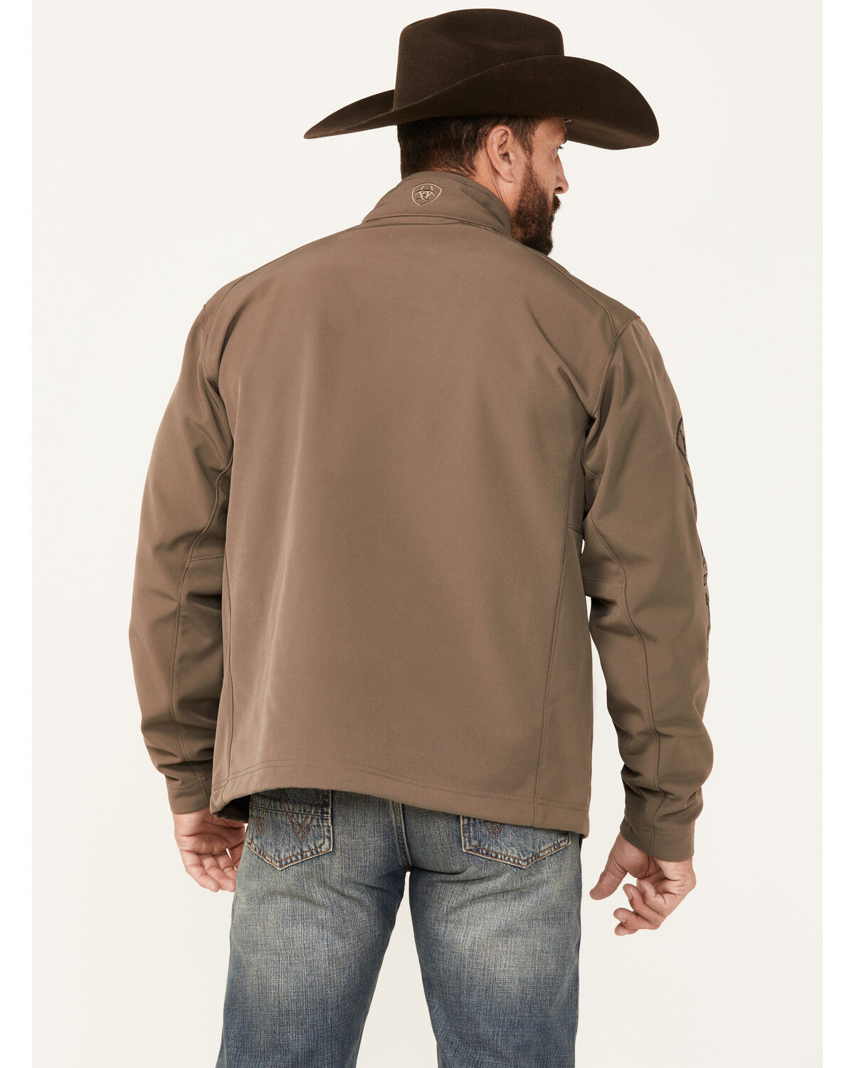 Image #4 - Ariat Men's Boot Barn Exclusive Logo 2.0 Softshell Jacket, Taupe, hi-res