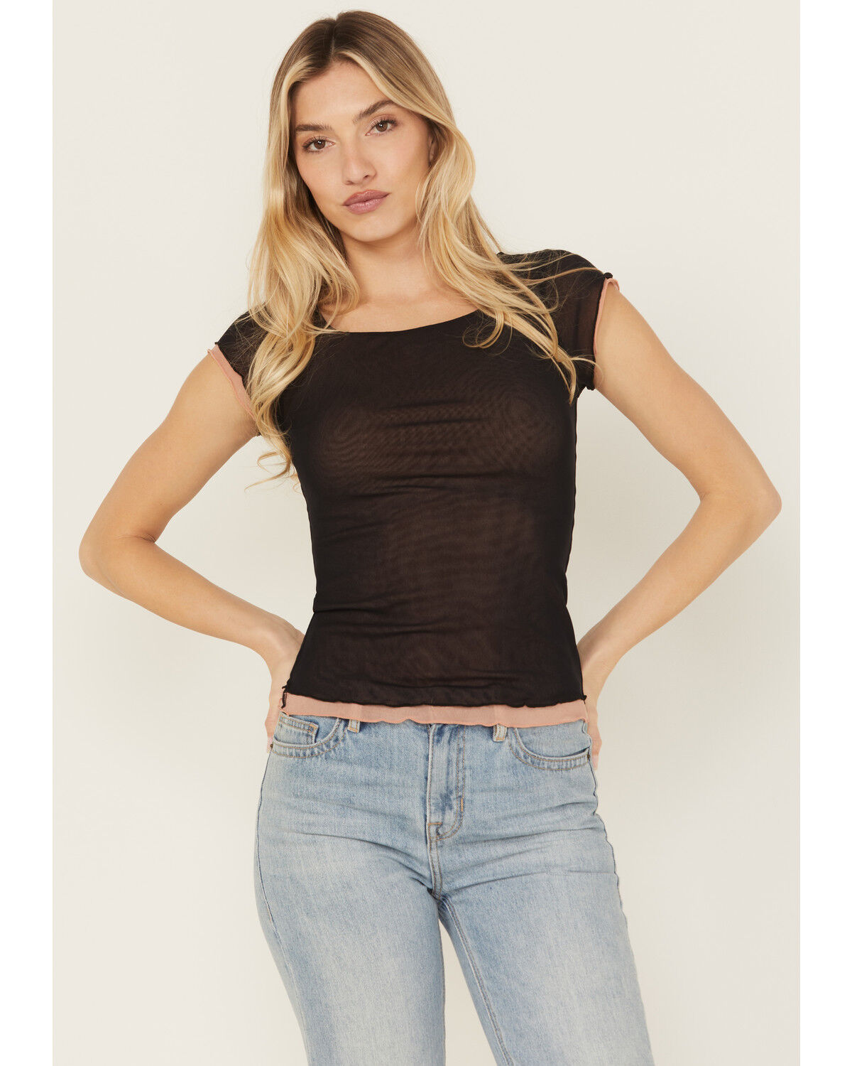 Image #1 - Free People Women's Double Take Short Sleeve Mesh Tee, Black, hi-res