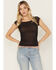 Image #1 - Free People Women's Double Take Short Sleeve Mesh Tee, Black, hi-res