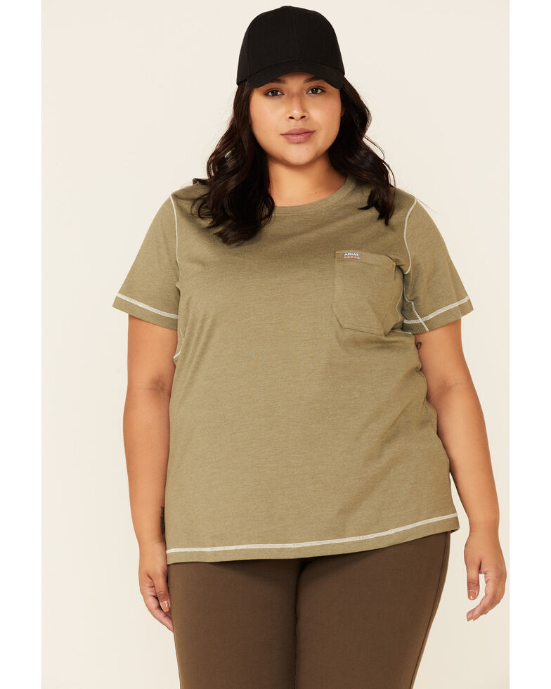 Ariat Women's Camo Rebar Workman Back Flag Graphic Short Sleeve Work Pocket T-Shirt - Plus, Sage, hi-res