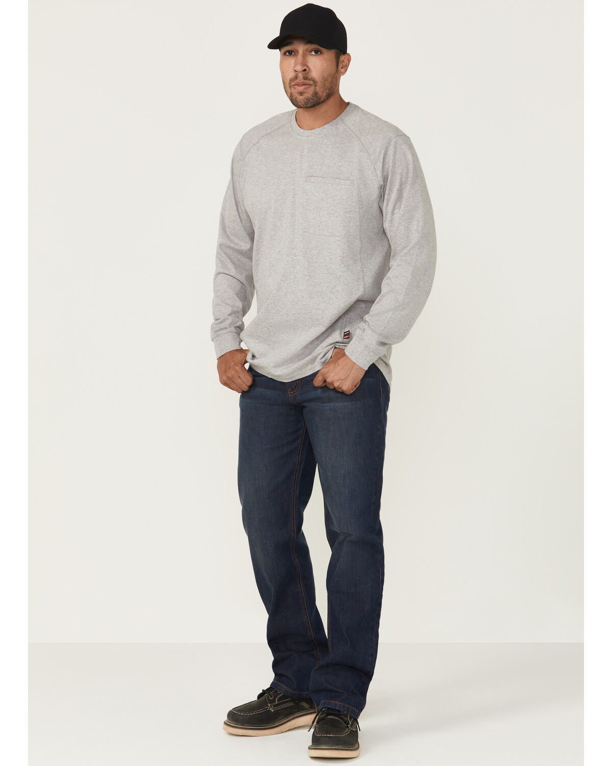 Image #1 - Forge Workwear Men's FR Cross Hatch Medium Wash Inherent Relaxed Bootcut Rigid Denim Jeans, Medium Blue, hi-res