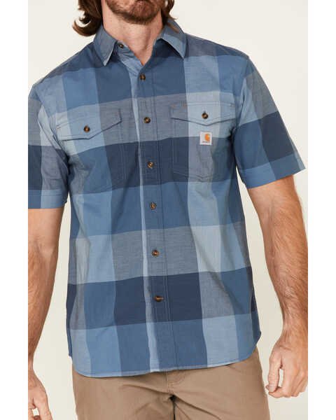 Image #3 - Carhartt Men's Plaid Print Rugged Flex Short Sleeve Button Down Work Shirt , Navy, hi-res