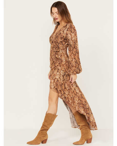 Image #2 - Shyanne Women's Snake Print Ruffle Dress, Taupe, hi-res