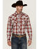 Image #1 - Cowboy Hardware Men's Plaid Print Long Sleeve Snap Western Shirt, Red, hi-res