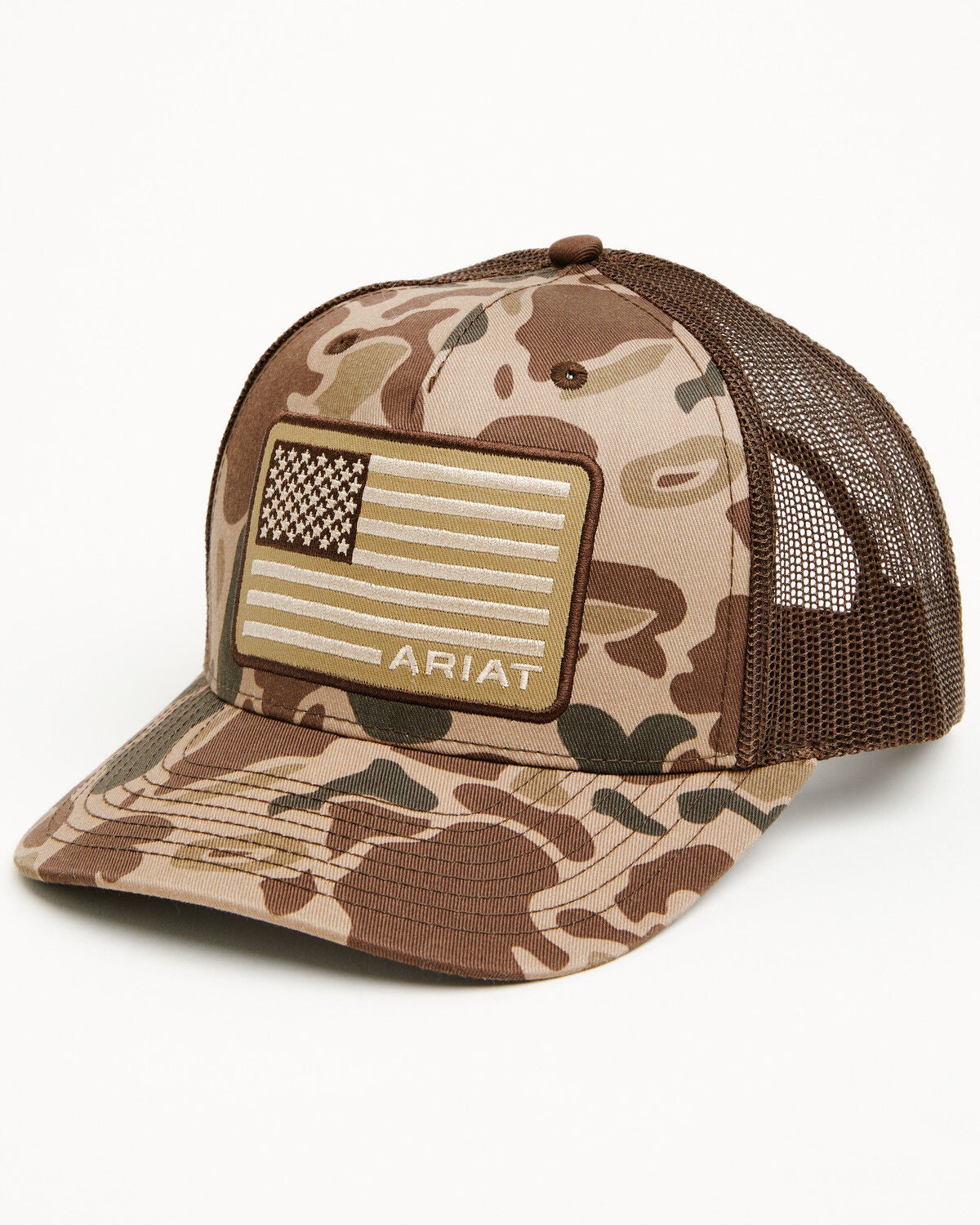 Image #1 - Ariat Men's Camo American Flag Patch Ball Cap, Camouflage, hi-res
