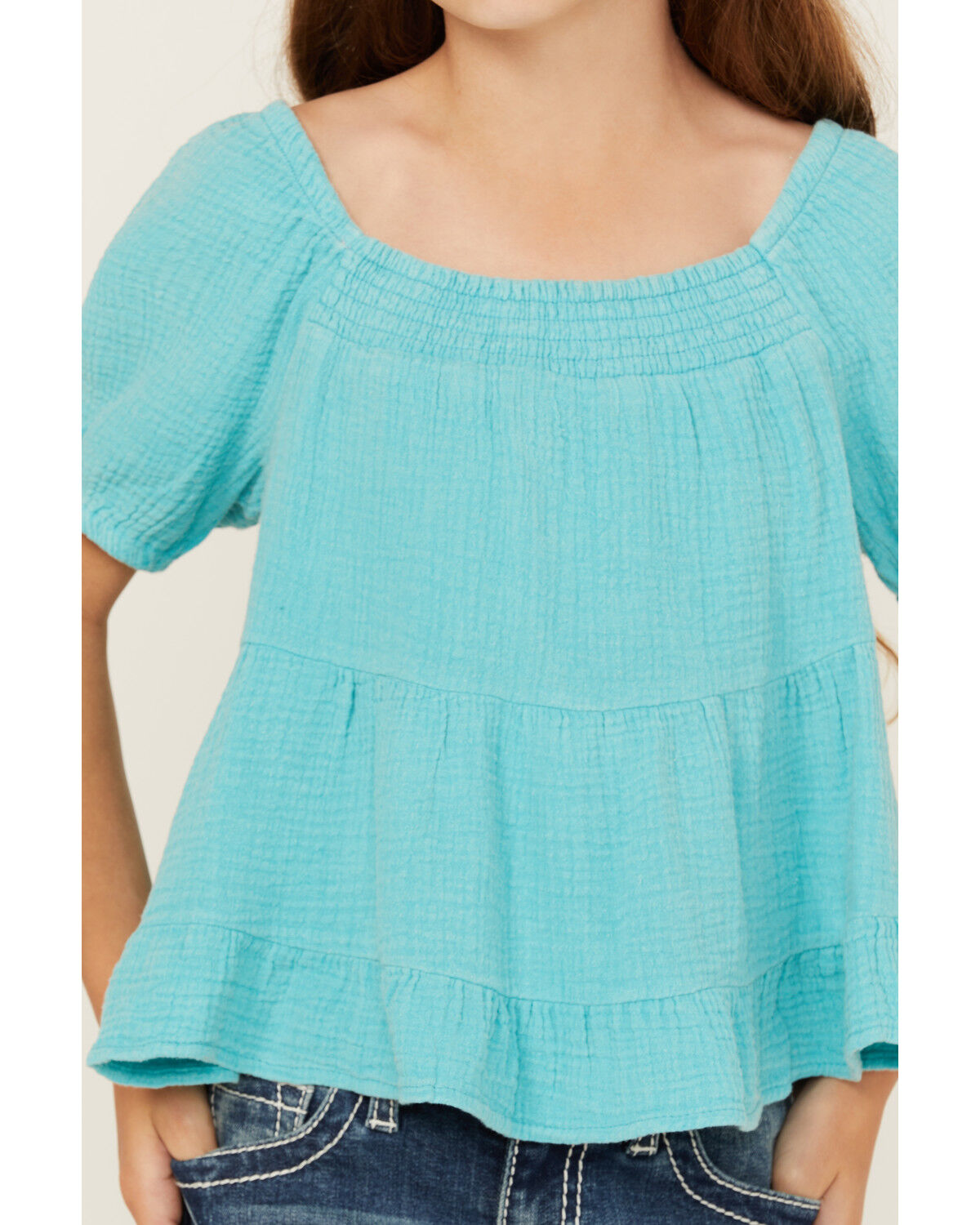 Image #3 - Hayden LA Girls' Puff Sleeve Top, Blue, hi-res
