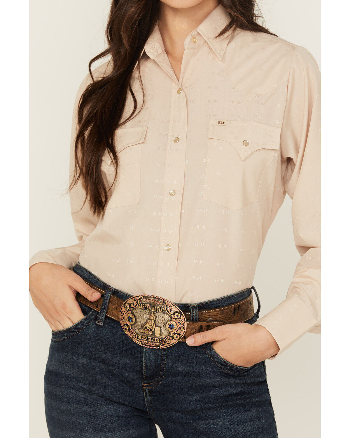Image #4 - Cowboygirl by Jenna Paulette Women's Solid Long Sleeve Pearl Snap Western Shirt, Tan, hi-res