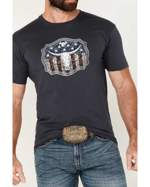 Image #2 - Cowboy Hardware Men's American Buckle Short Sleeve T-Shirt , Navy, hi-res