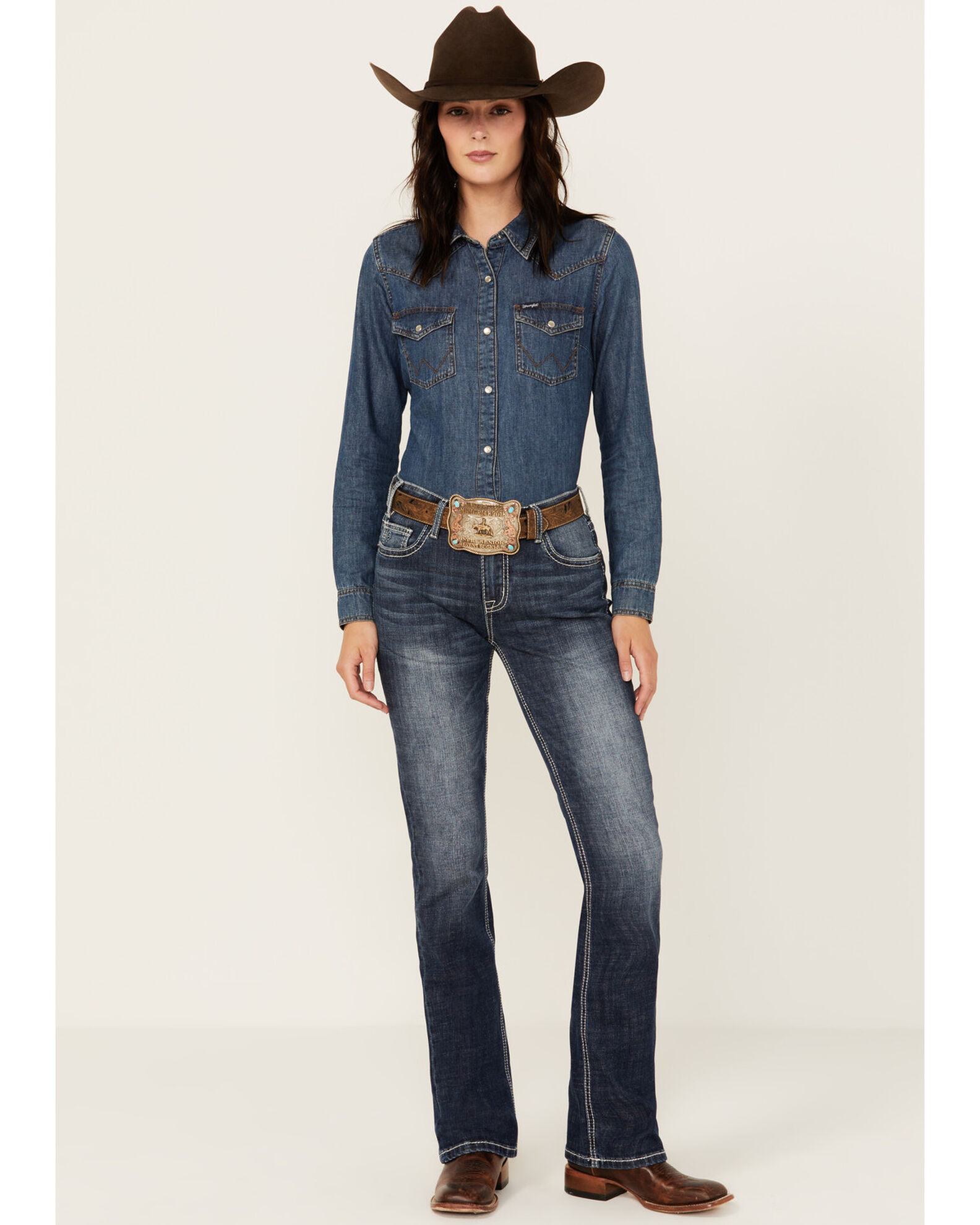 Product Name: Rock & Roll Denim Women's Medium Wash Mid Rise Cheetah  Applique Stretch Bootcut Jeans