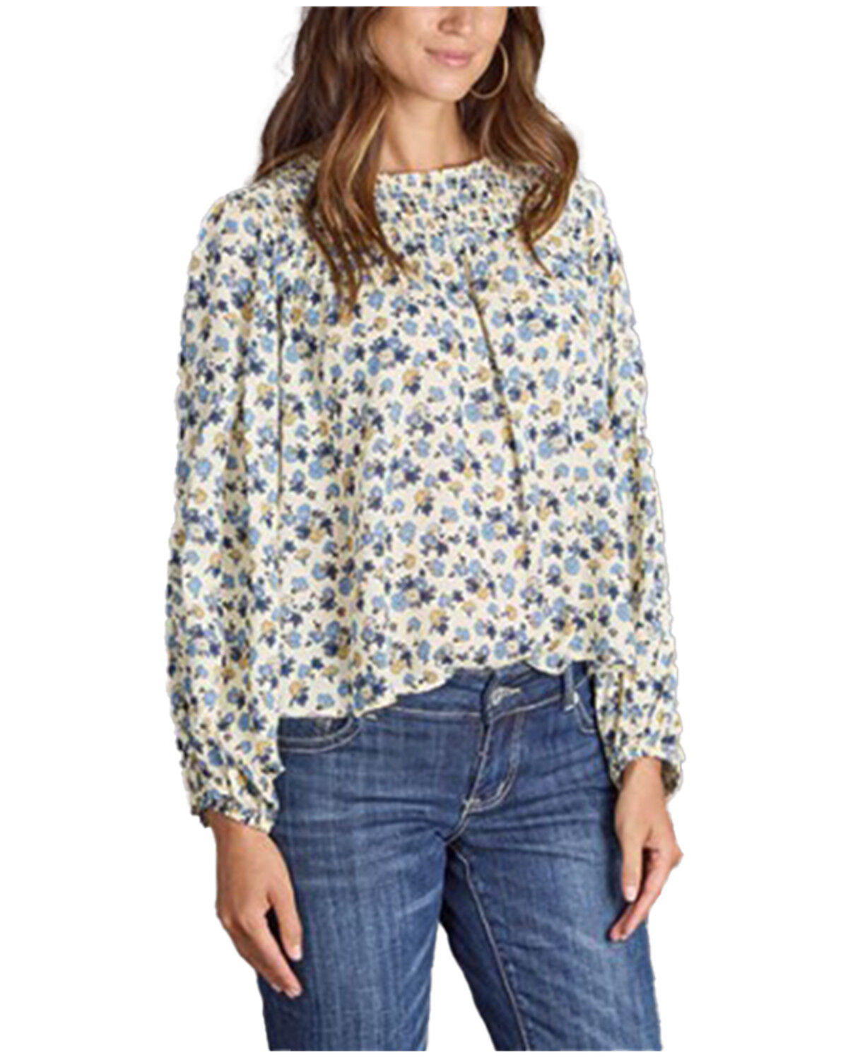 Image #1 - Stetson Women's Field Flowers Printed Peasant Blouse, Cream, hi-res
