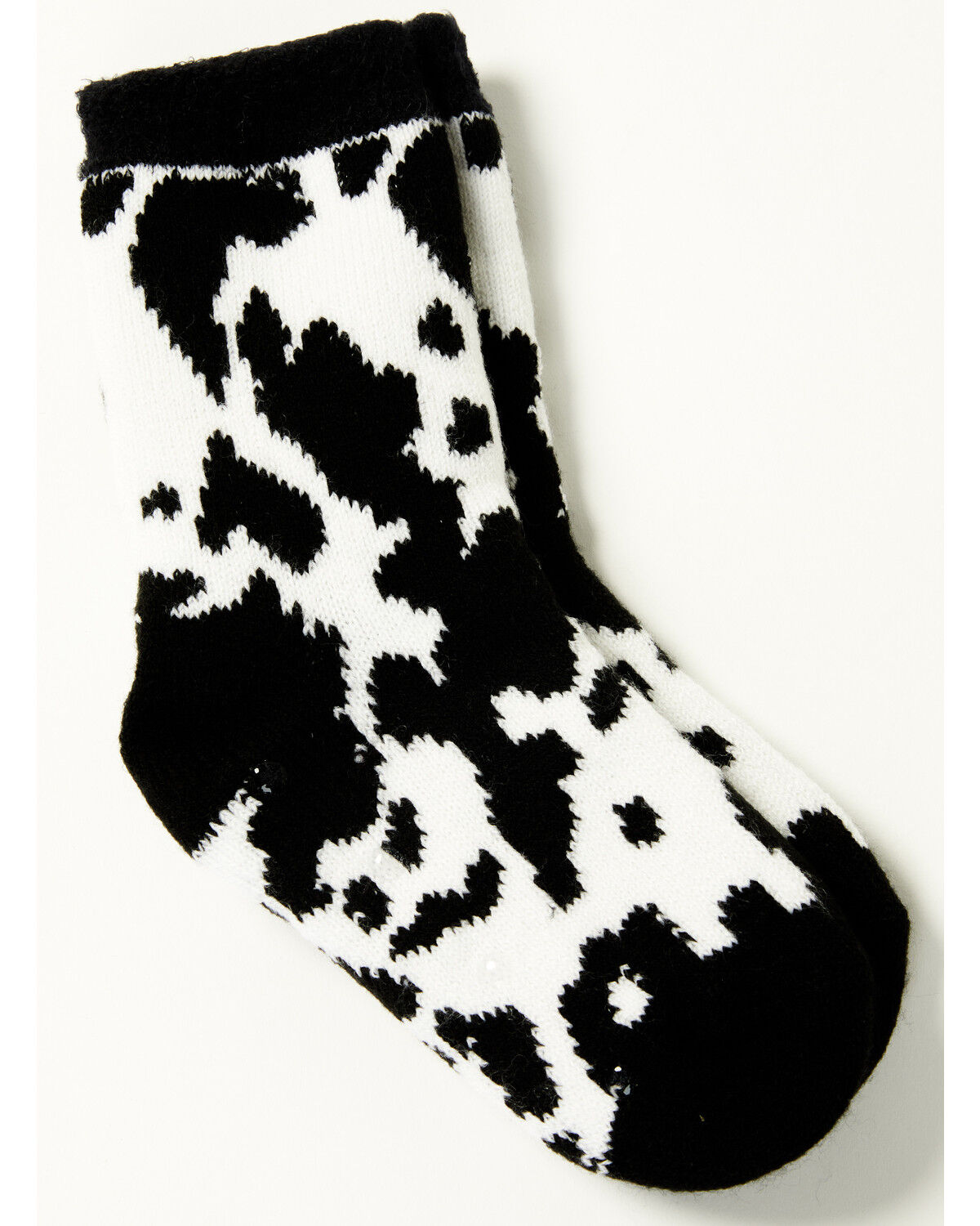 Image #1 - Boot Barn Girls' Cow Print Cozy Socks, Black, hi-res