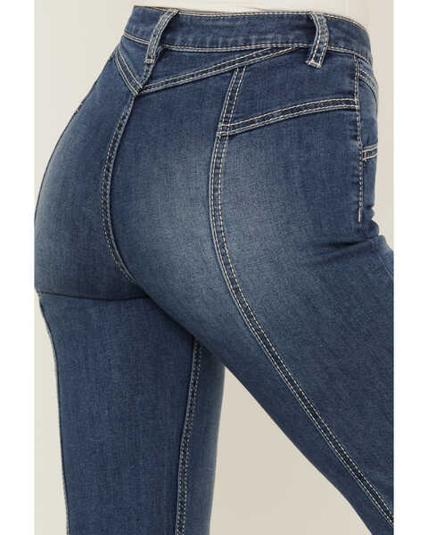 Image #4 - Shyanne Women's Medium Dark Wash High Rise Seam Detail Flare Jeans, Medium Wash, hi-res