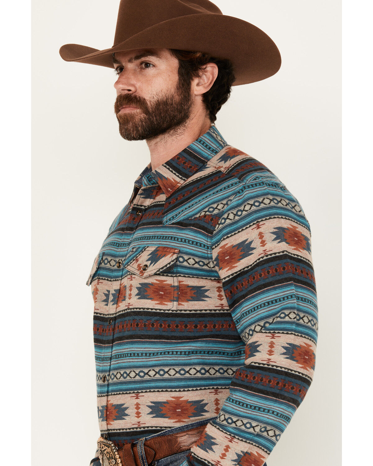 Image #3 - Cody James Men's Bandera Southwestern Striped Long Sleeve Snap Western Shirt, Blue, hi-res