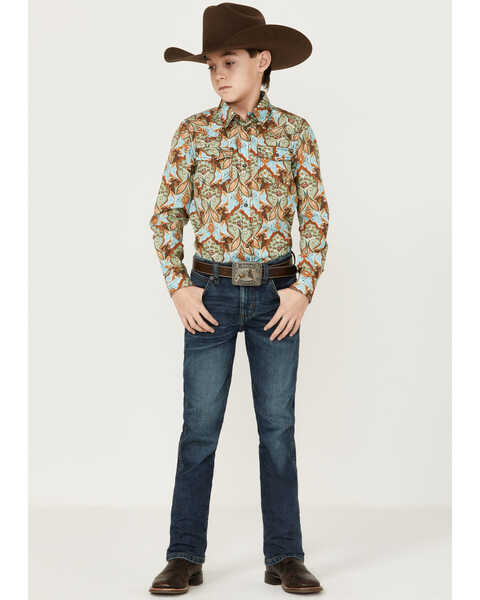 Image #2 - Cody James Boys' Paisley Print Long Sleeve Shirt, Turquoise, hi-res