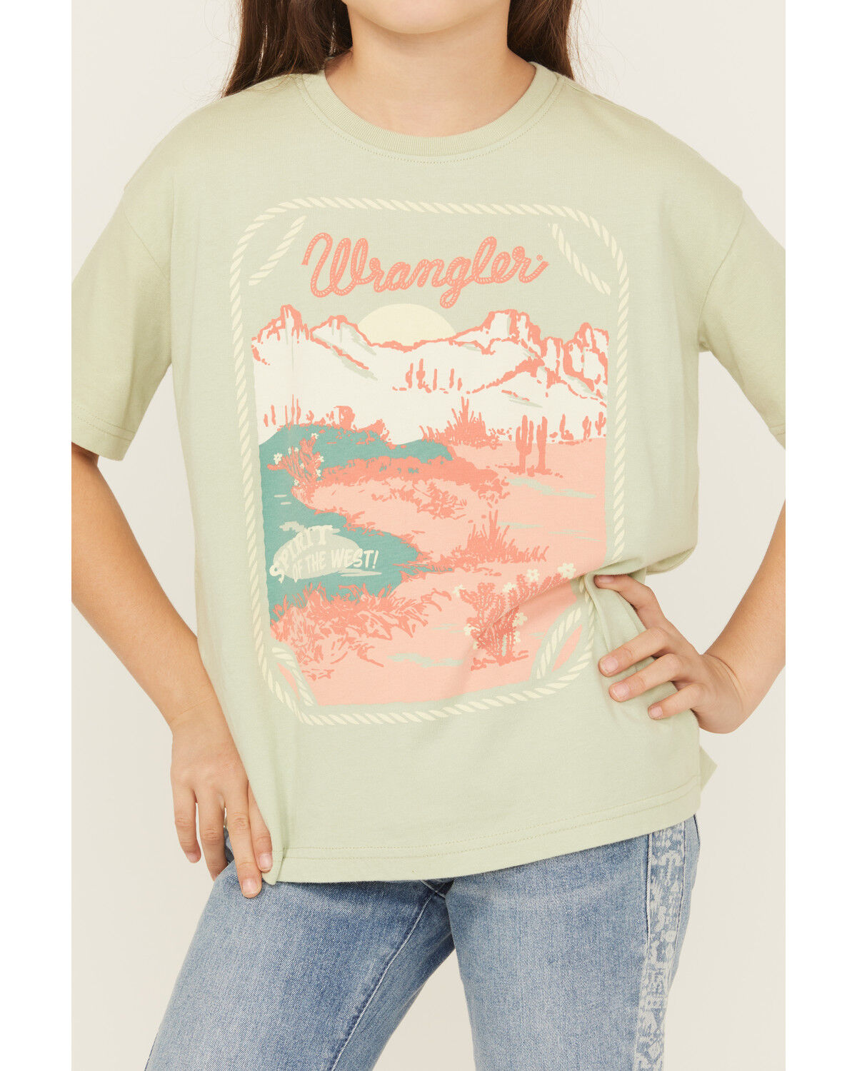 Image #2 - Wrangler Girls' Logo Desert Short Sleeve Graphic Tee, Green, hi-res