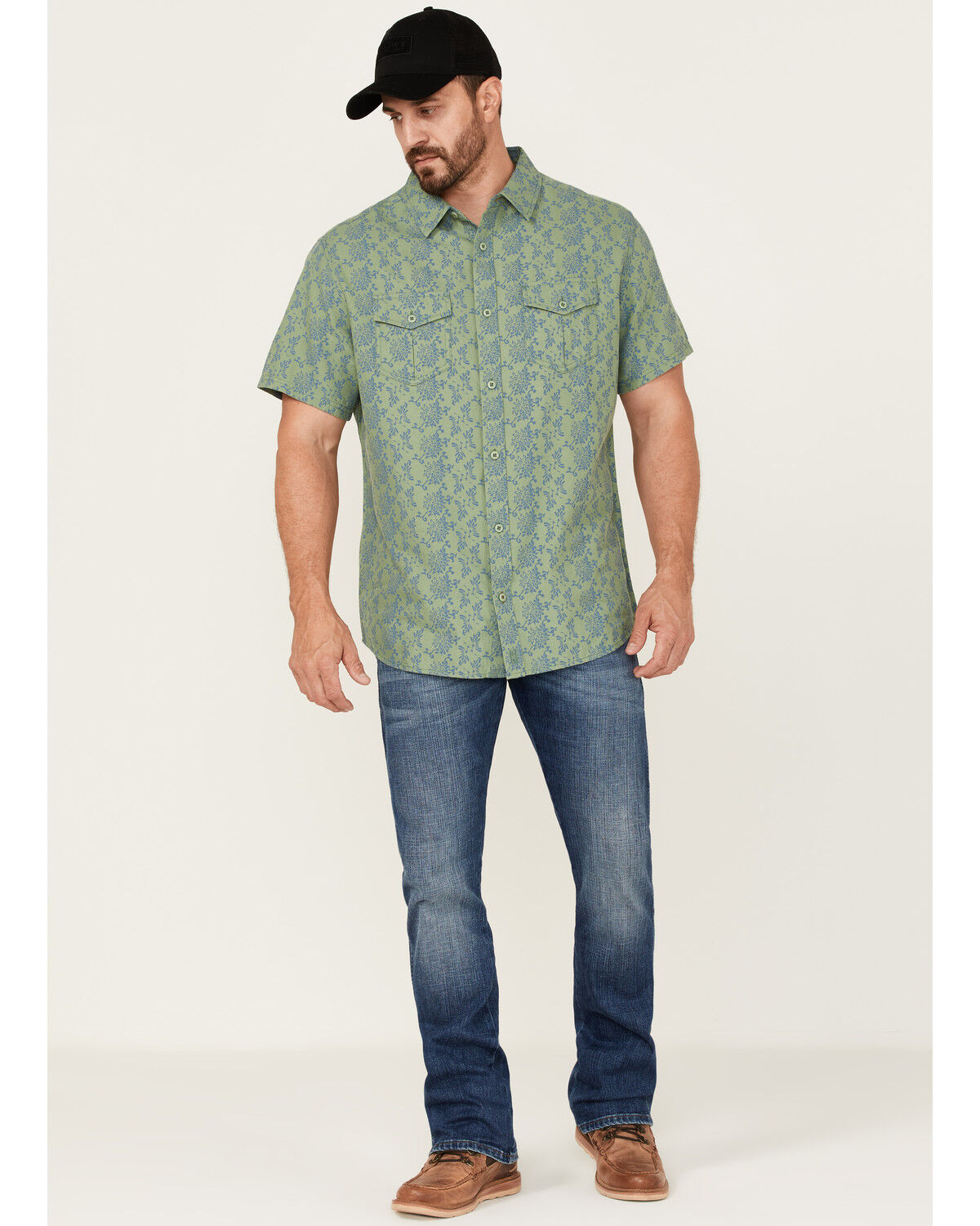 Image #2 - Brothers and Sons Men's Floral Print Short Sleeve Button-Down Western Shirt, Green, hi-res