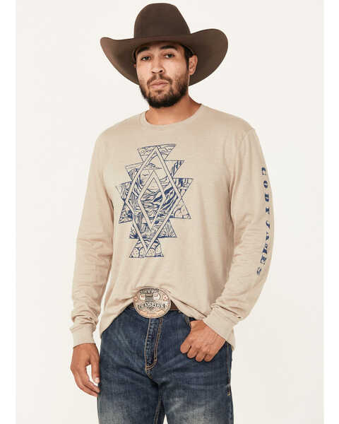 Cody James Men's Southwestern Scenic Long Sleeve Graphic T-Shirt, Tan, hi-res