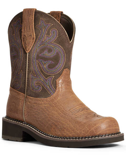 Image #1 - Ariat Women's Croc Print Fatbaby Western Performance Boots - Round Toe, Brown, hi-res